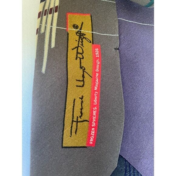 Vintage Boxelder Neck Tie Frank Lloyd Wright Frozen Speres Gray Silk Art 56" - Picture 5 of 6
